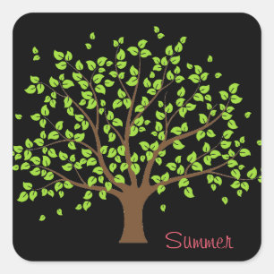 Sommar Grönt Träd Sticker Fyrkantigt Klistermärke