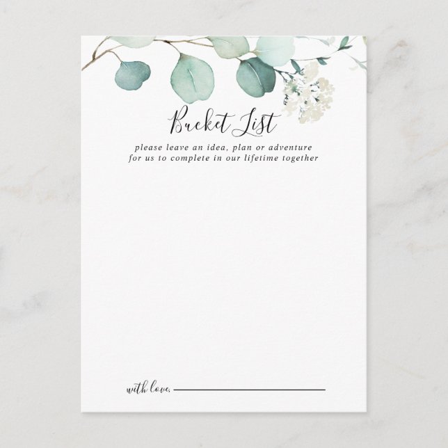 Sommar-Grönten Eucalyptus Bröllop Bucket List Card Vykort (Framsida)