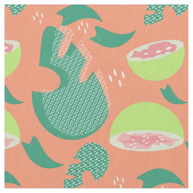 Sommar Guava Grönska Mönster Orange Rosa Grön Tyg (Närbild)