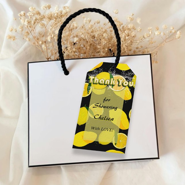 Sommar Gul Citron Bröllopsdusch Tack Svart Presentetikett (Skapare uppladdad)