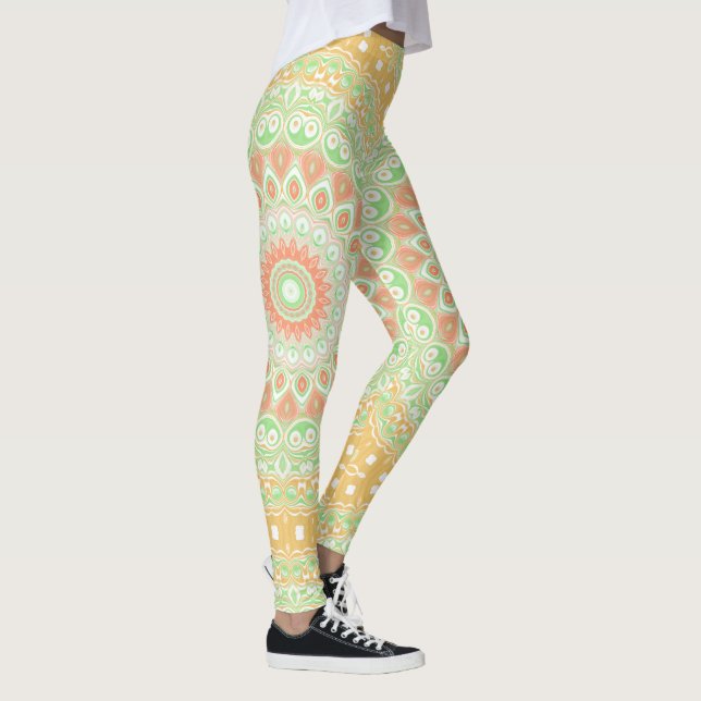Sommar Gul och Grön Mandala Mönster Design Leggings (Höger)