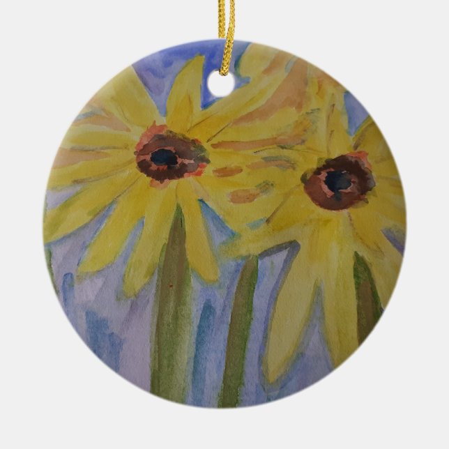 Sommar-Gult Solblommor Ceramic Ornament (Framsidan)