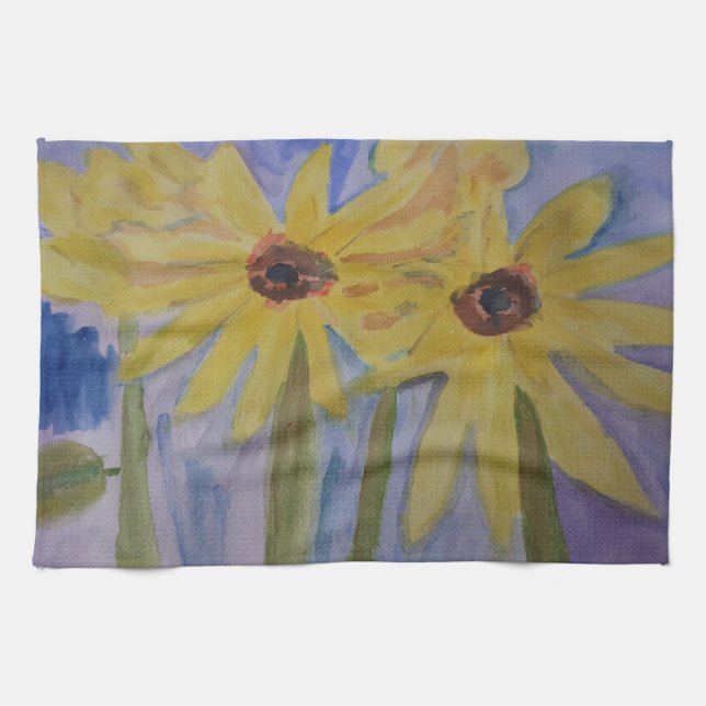 Sommar Gult Sunblommor Tea Towel Kökshandduk (Horisontell)