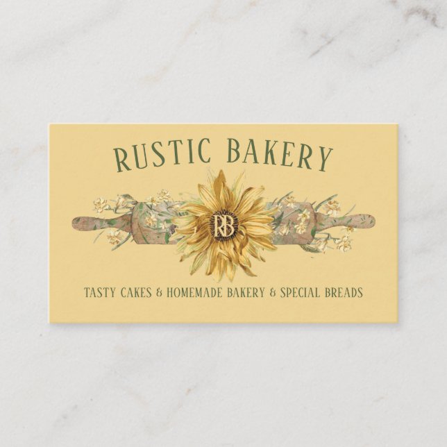 Sommar Gult Wood Rolling Pin Solros Bakery Visitkort (Framsida)