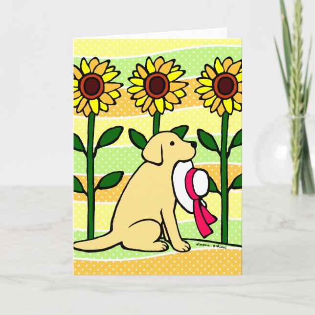 Sommar-Gulten Labrador med solblommor Kort (Framsida)