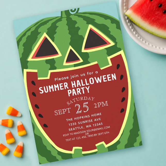 Sommar Halloweenfest Vattenmelon Jack-o-Lykt Inbjudningar (Skapare uppladdad)