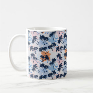 Sommar handflatan träd, sömlös mönster, kokokokosn kaffemugg