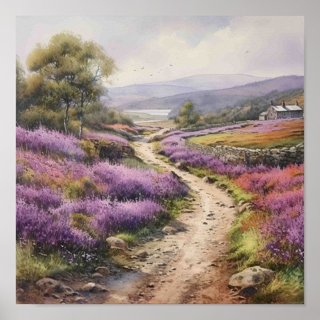 Sommar Heather Moorland Fält Landscape Poster (Framsidan)