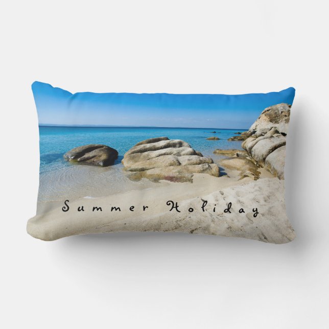 Sommar-Helgdag-vackert strandfoto med text Lumbarkudde (Framsida)