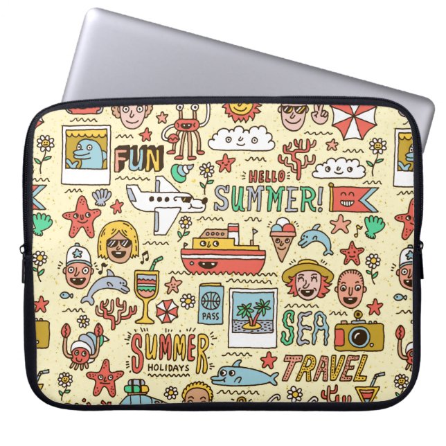 Sommar Helgdagar Vacation Travel Funny Doodle vint Laptop Fodral (Framsidan)