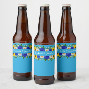 Sommar Himlar Blue Blommigt Bröllop Ölflaska Etikett