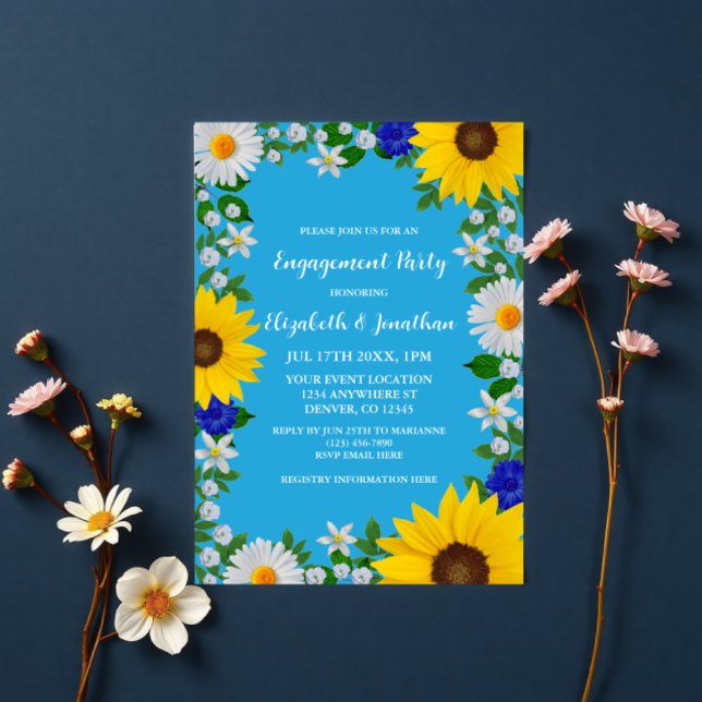 Sommar Himlar Blue Blommigt Förlovningsfest Inbjudningar (Skapare uppladdad)