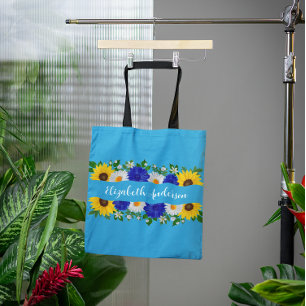 Sommar Himmel Blue Blommigt Tygkasse