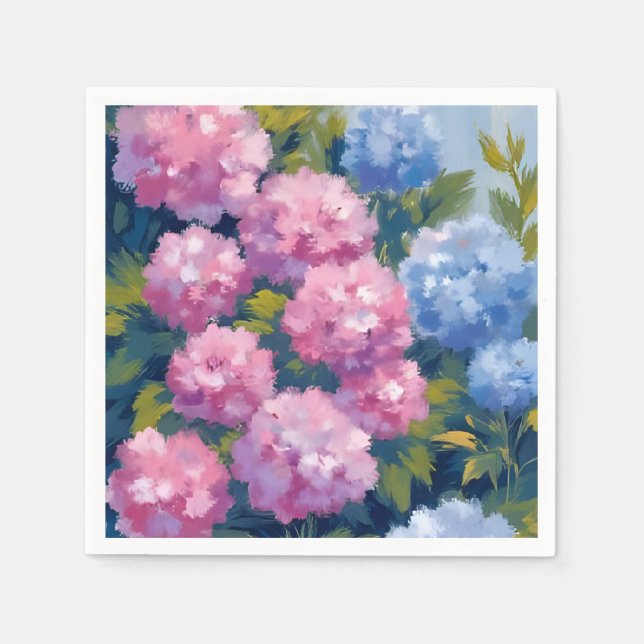 Sommar Hortensior | Rosa & Blå Kustblommor Pappersservett (Framsidan)