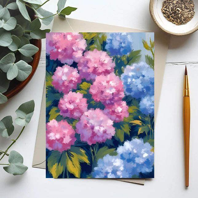 Sommar Hortensior | Rosa & Blå Kustblommor Vykort (Skapare uppladdad)
