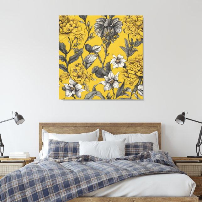 Sommar i Blommigt Gult Ai art Canvastryck (Insitu (sovrum))