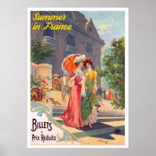 Sommar i Frankrike, Dam på en promenad, Vintage Poster