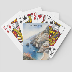 Sommar i Positano Italien Vattenfärg Illustration Casinokort