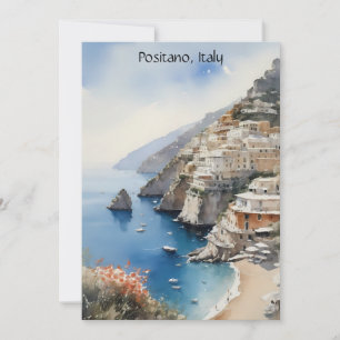 Sommar i Positano Italien Vattenfärg Illustration Kort