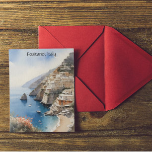 Sommar i Positano Italien Vattenfärg Illustration Vykort