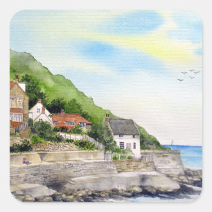 Sommar i Runswick Bay England Farida Greenfield Fyrkantigt Klistermärke