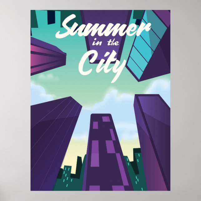 Sommar i staden stadsbild affisch tecknad serie. (Framsidan)
