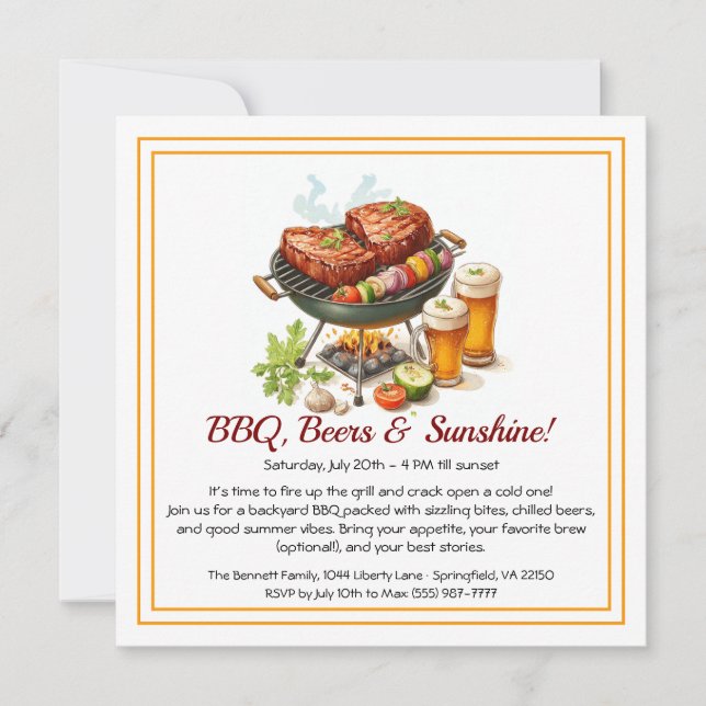 Sommar-inbjudan till BBQ & Beer Party - Backyard C Julkort (Framsida)