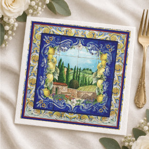 sommar italienska Majolica blå kakel citrus Pappersservett