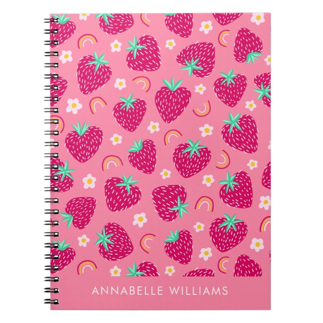Sommar jordgubbe regnbåge och tusenskönor anteckningsbok (Framsidan)
