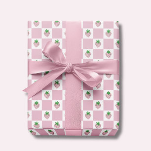 Sommar Jordgubbs Rosa Rutig Presentpapper