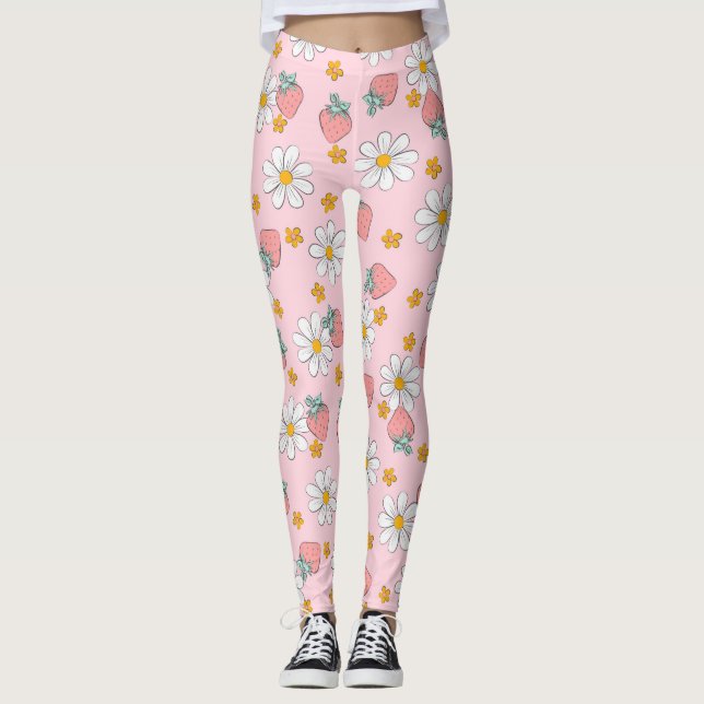 Sommar Jordgubbs Tusenskönsmönster  Leggings (Framsida)