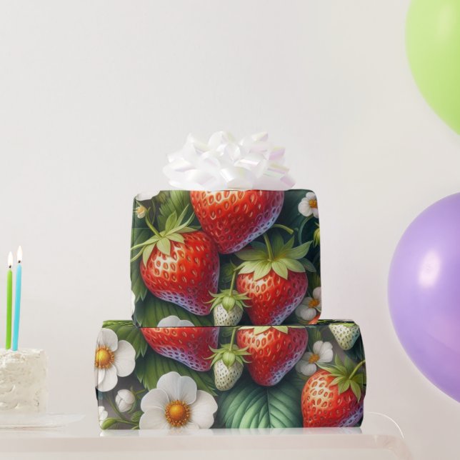 Sommar jordgubbstryckt inslagspapper presentpapper (Festgåvor)