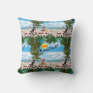 Sommar julbaby på stranden upprepa design kudde