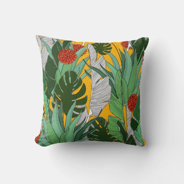 Sommar Jungle: Bright Handflatan Mönster. Kudde (Framsida)