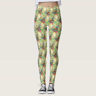 Sommar Jungle Tropical Parrot Flowers Blommar Leggings