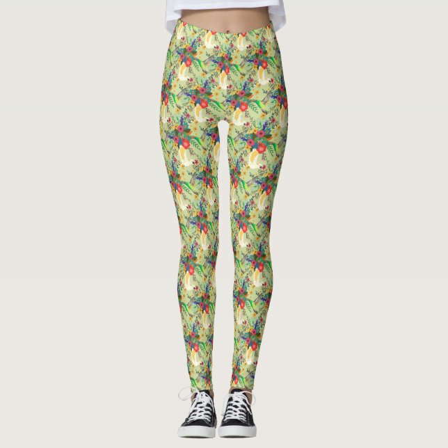 Sommar Jungle Tropical Parrot Flowers Blommar Leggings (Framsida)