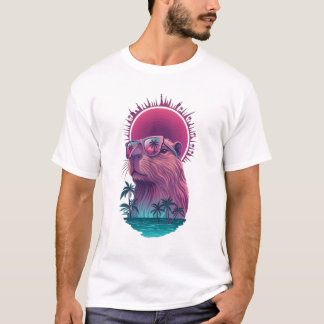 Sommar Känsla Capybara Vaporwave Estetisk Konst T Shirt