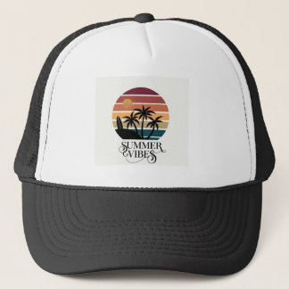 Sommar Känsla Palmträd Solnedgång T-Shirt Design – Keps