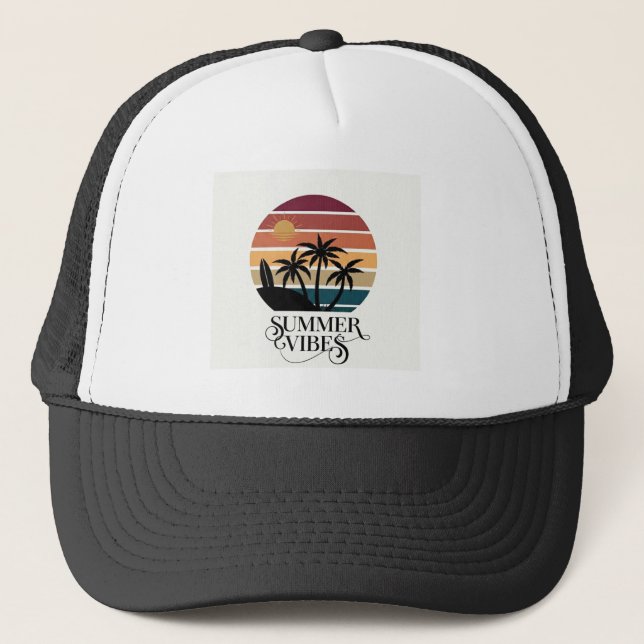 Sommar Känsla Palmträd Solnedgång T-Shirt Design – Keps (Framsida)