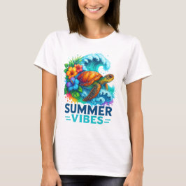 SOMMAR KÄNSLA SKÖLDPADDA VÅGOR BLOMMOR T SHIRT