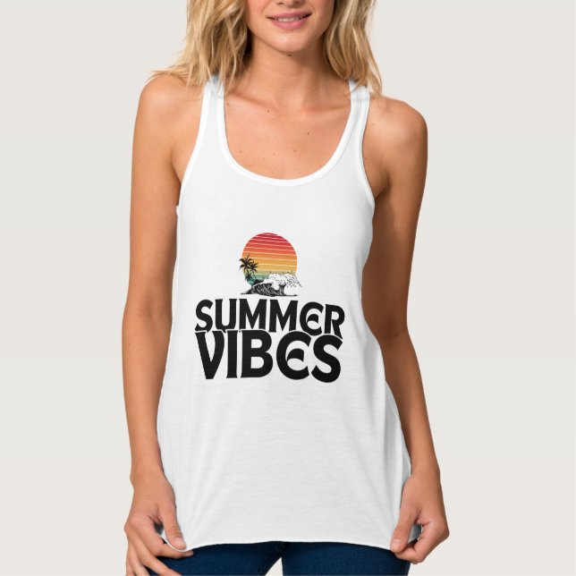 SOMMAR KÄNSLA STRAND SEMESTER CITERAT TYPOGRAFI LINNE MED RACERBACK  (Framsida)