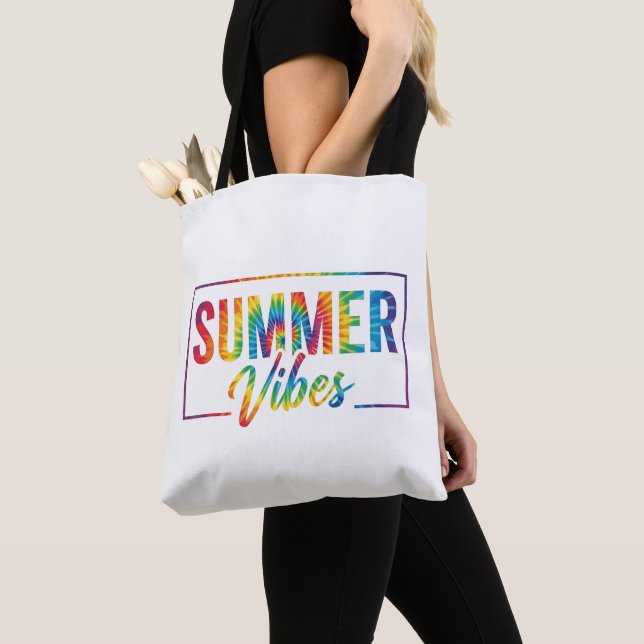 SOMMAR Känsla Tie-Dye T-Shirt – Färgrik Regnbåge Tygkasse (Närbild)