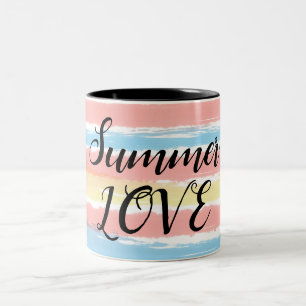 Sommar Kärlek Rosa Blue Gult Watercolor Rand Två-Tonad Mugg