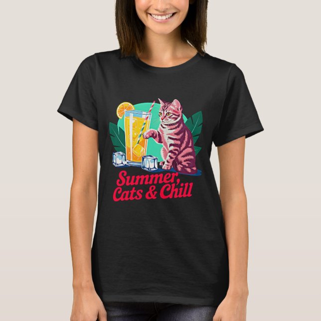 Sommar Katgift för Kvinnor - Retro Katter & Chill  T Shirt (Framsida)