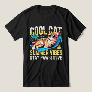 Sommar Katt Coola Vibbar - Håll Kloen Positiv Retr T Shirt