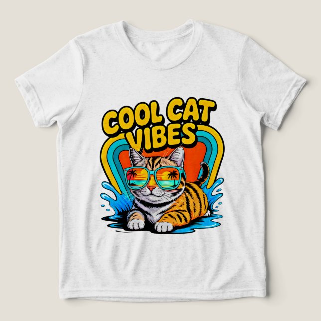 Sommar Katt Coola Vibrationer - Retro Strand Katt  T Shirt (Design Framsida)