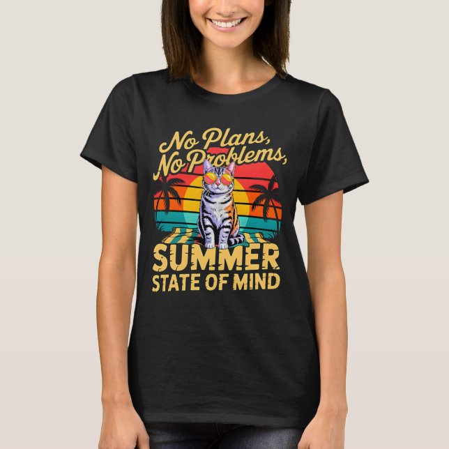 Sommar Katt Dam Retro T-Shirt Inga Planer (Framsida)