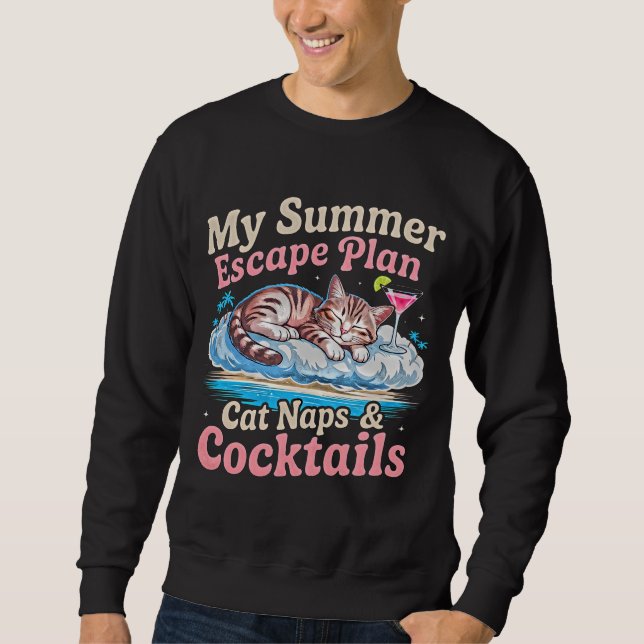 Sommar Katt Flykt Plan - Sover Feline Cocktail Lång Ärmad Tröja (Framsida)