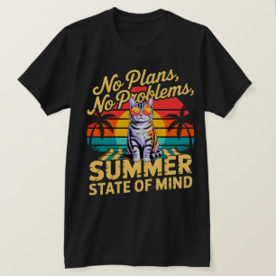 Sommar Katt Retro Solnedgång T-Shirt - Inga Planer