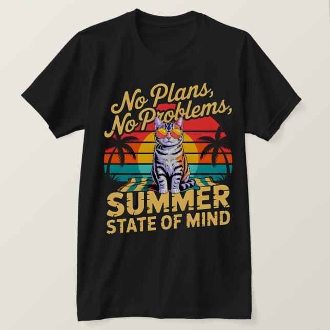 Sommar Katt Retro Solnedgång T-Shirt - Inga Planer (Design framsida)